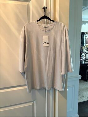 ZARA Oversized Short Sleeve Crew T-Shirt in Light Gray